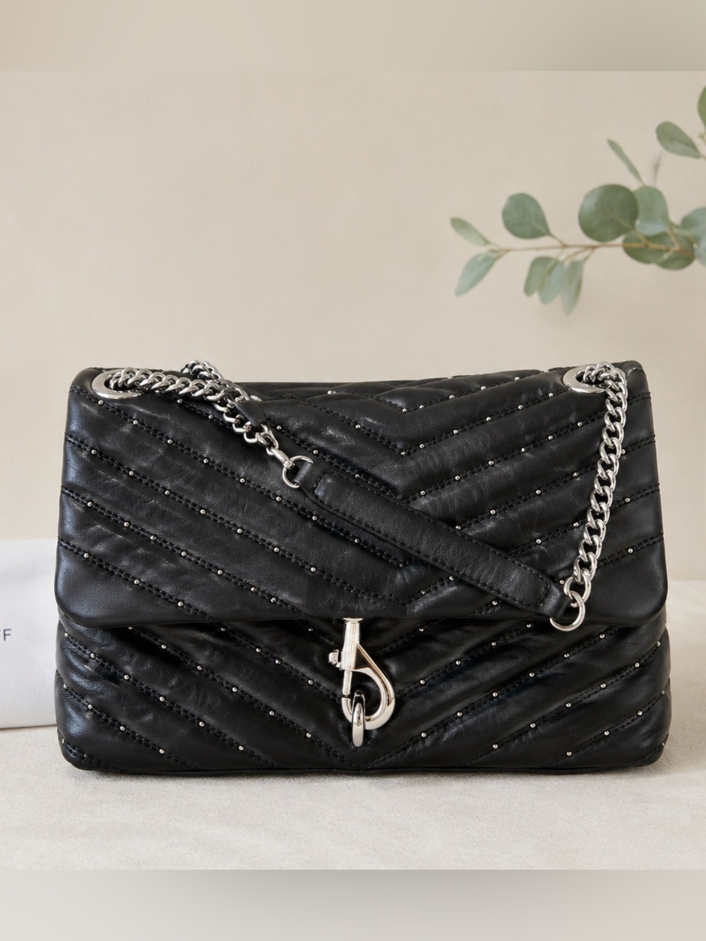 Rebecca Minkoff Black Quilted Leather Shoulder Bag silver studded bag